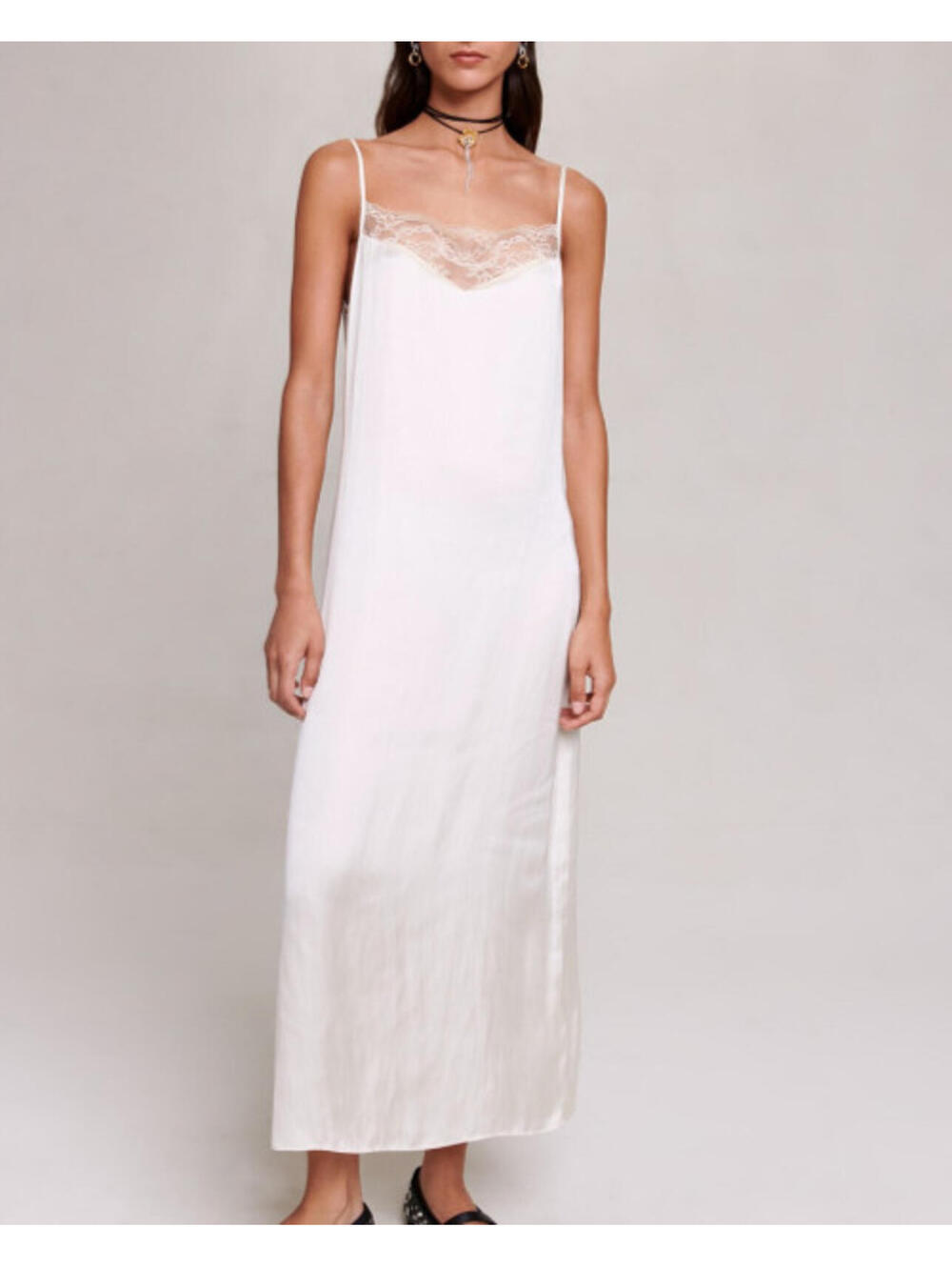 Maje RIX Lace Trim Maxi Slip Spagetti Strap Dress - SZ 40 (US Med/LRG)